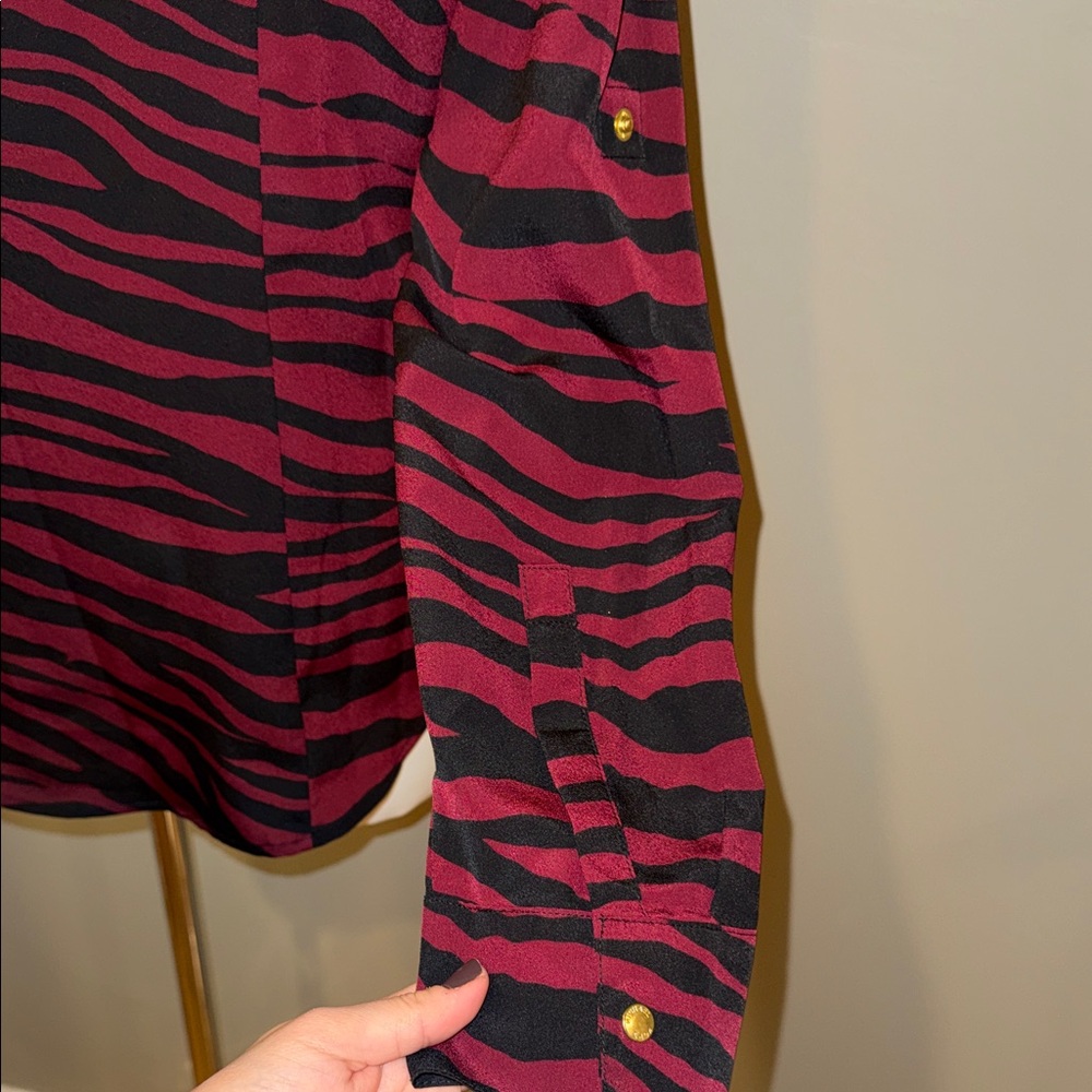 Michael Kors Red and Black Zebra Animal Print Blouse - Picture 7 of 10